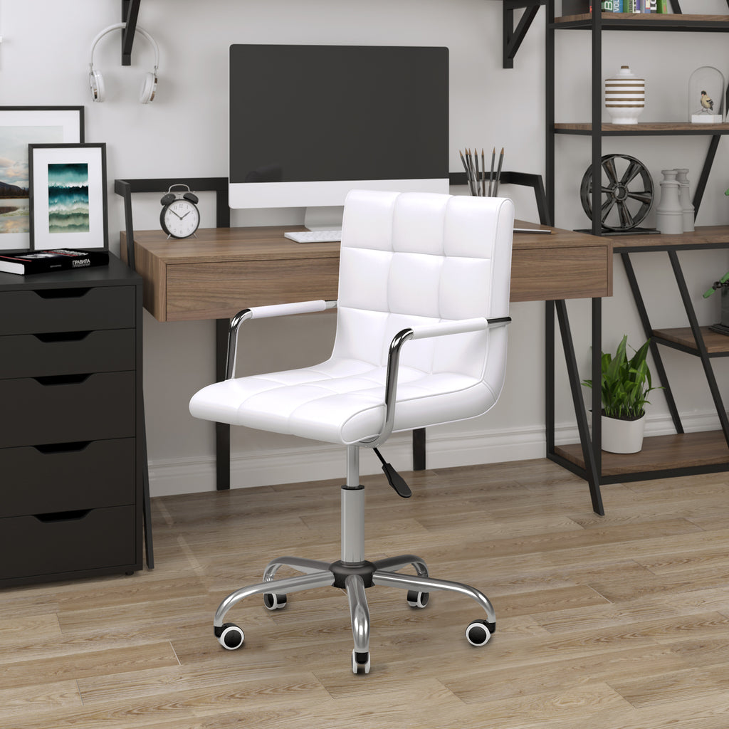 Bürostuhl im Retrodesign, höhenverstellbar, 5 Rollen, 52,5 cm x 54 cm x 99 cm, Weiß