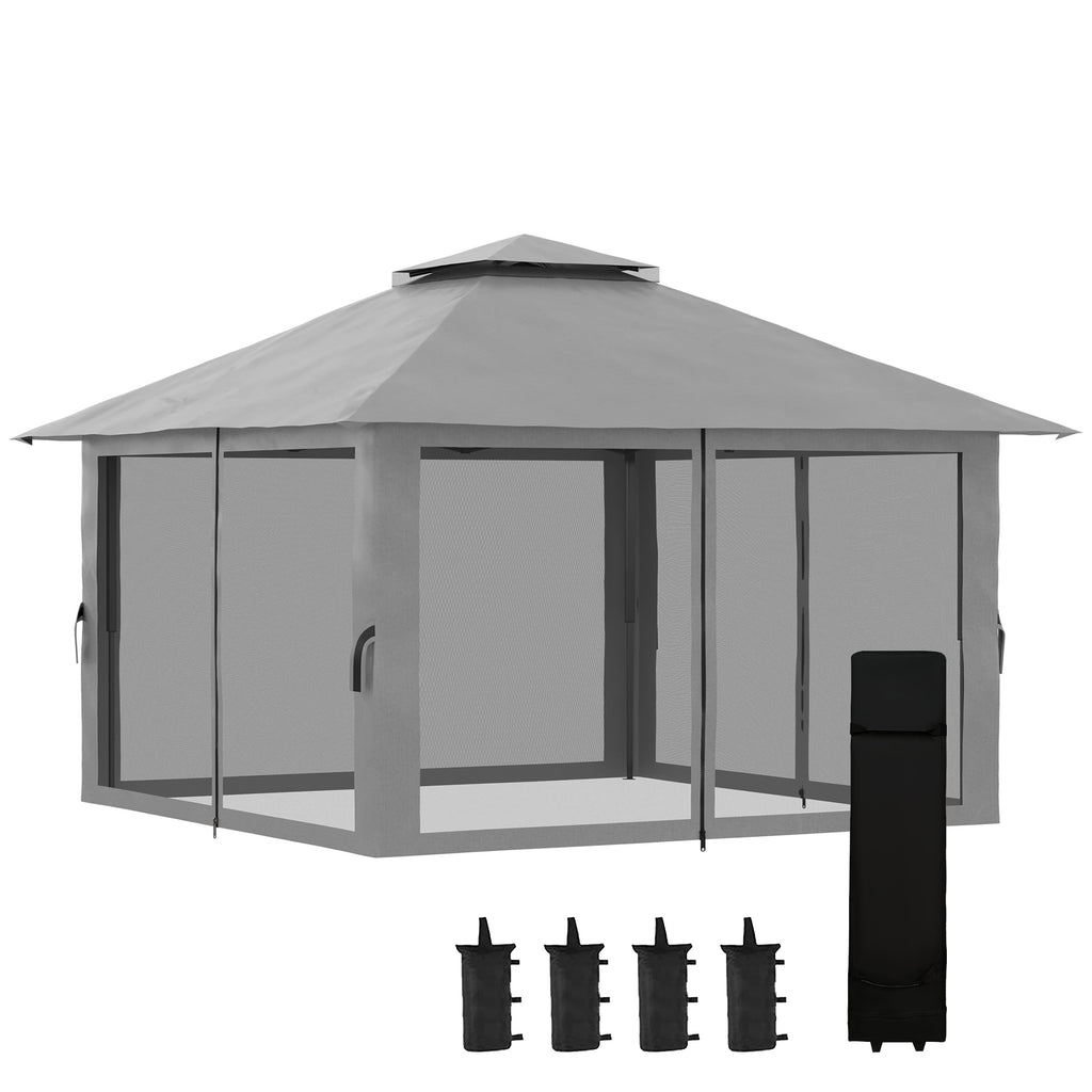 Faltpavillon, höhenverstellbar, 4 Netzwände, Lüftungsdach, Tragetasche, Schnellaufbau, dunkelgrau, 4 x 4 x 3 m