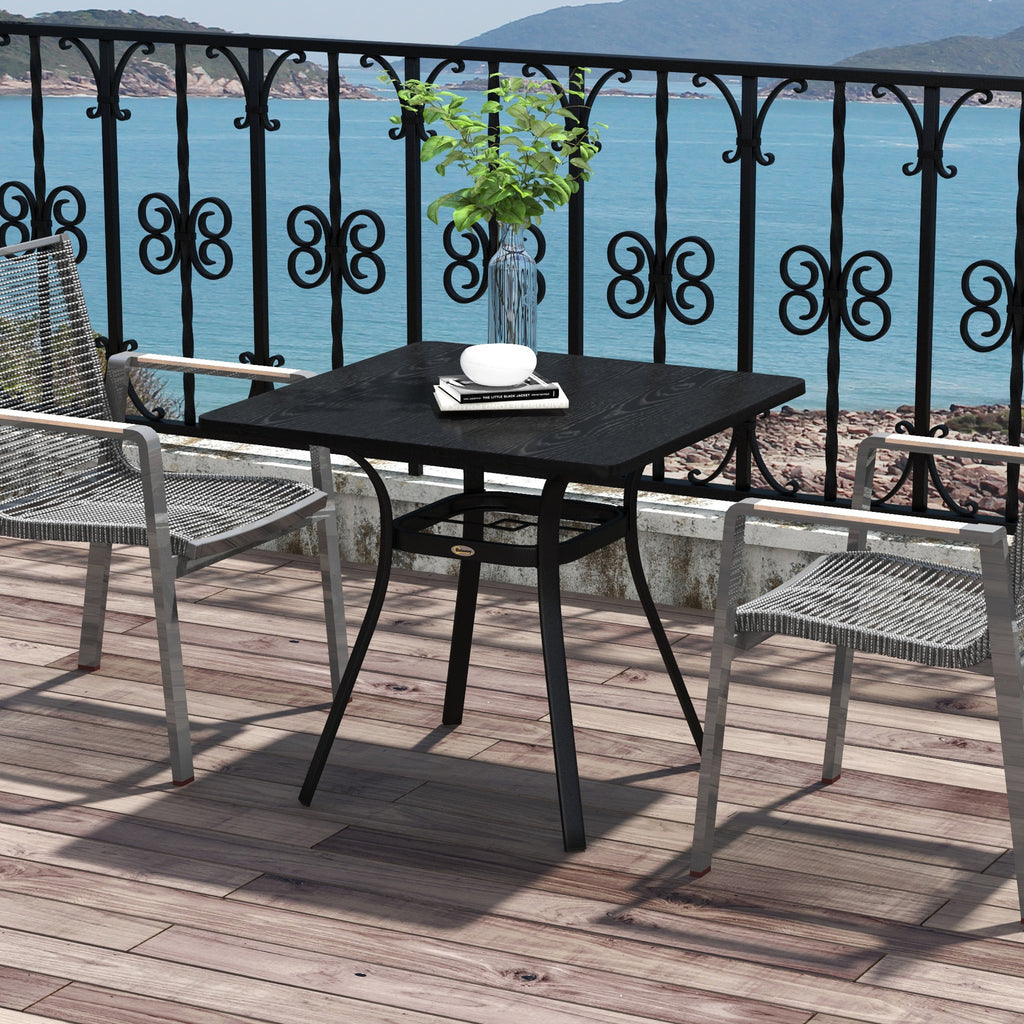 Four-Seater Steel Garden Table, with Φ40mm Parasol Hole - Black