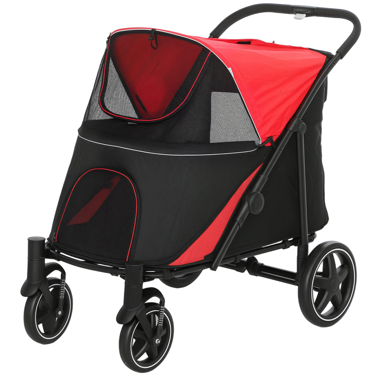 Foldable Pet Stroller, with Universal Wheels, Shock Absorbers, for Medium and Large Dogs, Red