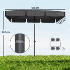 Sonnenschirm rechteckig Balkonschirm mit 3-facher Neigung Strandschirm mit 8 Streben 183x122x222 cm Dunkelgrau