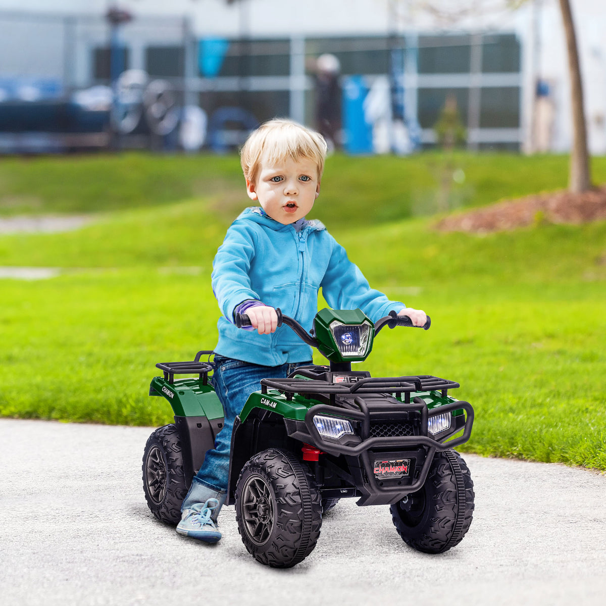 Kinder-Elektroquad, max. 4 km/h, ab 3 Jahren, LED-Scheinwerfer, Musikanschluss, schwarz+grün 88 x 45 x 50 cm