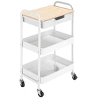 Rollbarer K¨¹chenwagen, 2 Regale, Schublade, Ablage, 4 Rollen, Griffe, Stahl, Wei?