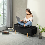 Sitzbank, Polsterbank mit Stauraum, Metall, Kautschukholz, Schaumstoff, 100 x 40 x 42 cm, Schwarz