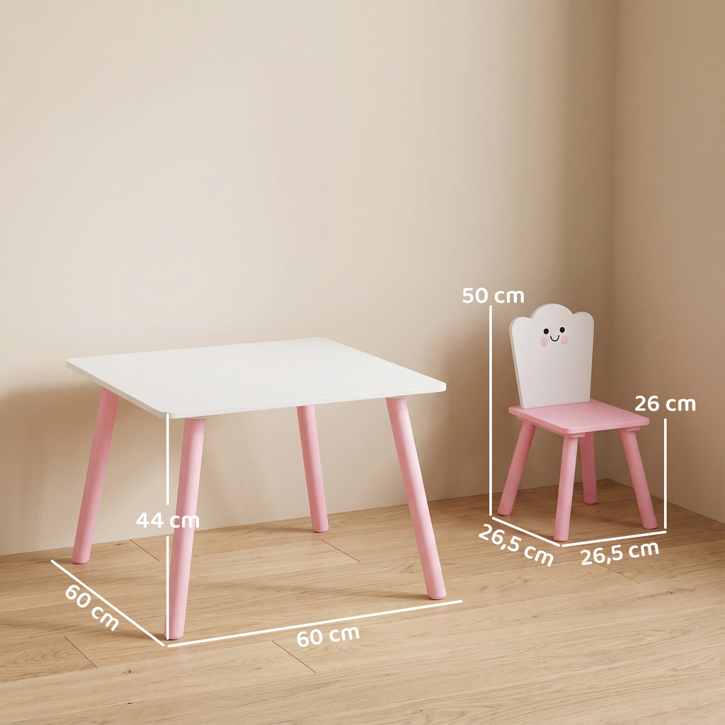 Kindertisch und Stuhl Set 3-teilig, 1 Tisch 2 Stühle, Rosa und Weiß