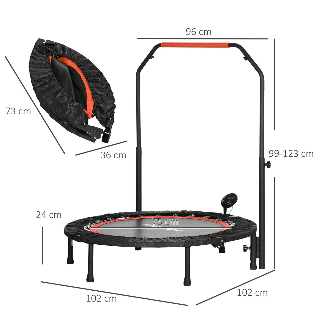 Mini-Trampolin, mit höhenverstellbarem Haltegriff, LCD-Monitor, Stahl, schwarz+rot, Ø102 x 99-123cm