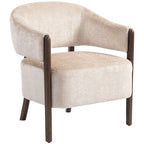 Akzentstuhl, Chenille-Polstersessel mit Massivholzrahmen und Beinen, Beige