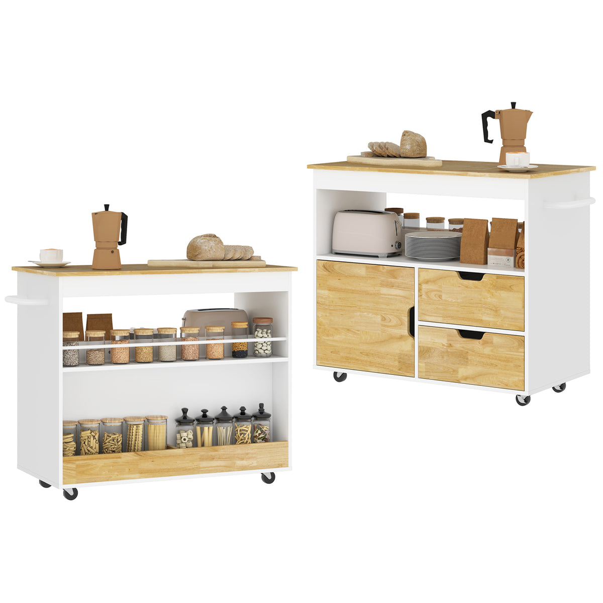 K¨¹chenwagen, Rollbare K¨¹cheninsel, K¨¹chen-Trolley mit F?chern, Schrank und Arbeitsfl?che, Wei?