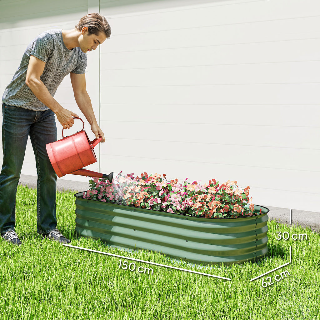 Galvanised Raised Garden Bed, Metal Planter Box with Safety Edging, for Flowers, Herbs, Succulents, Green