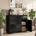 Modernes Sideboard, Stauraum-Sideboard mit 5 Schubladen, verstellbarem Regal, Soft-Close-Tür, Schwarz Hochglanz
