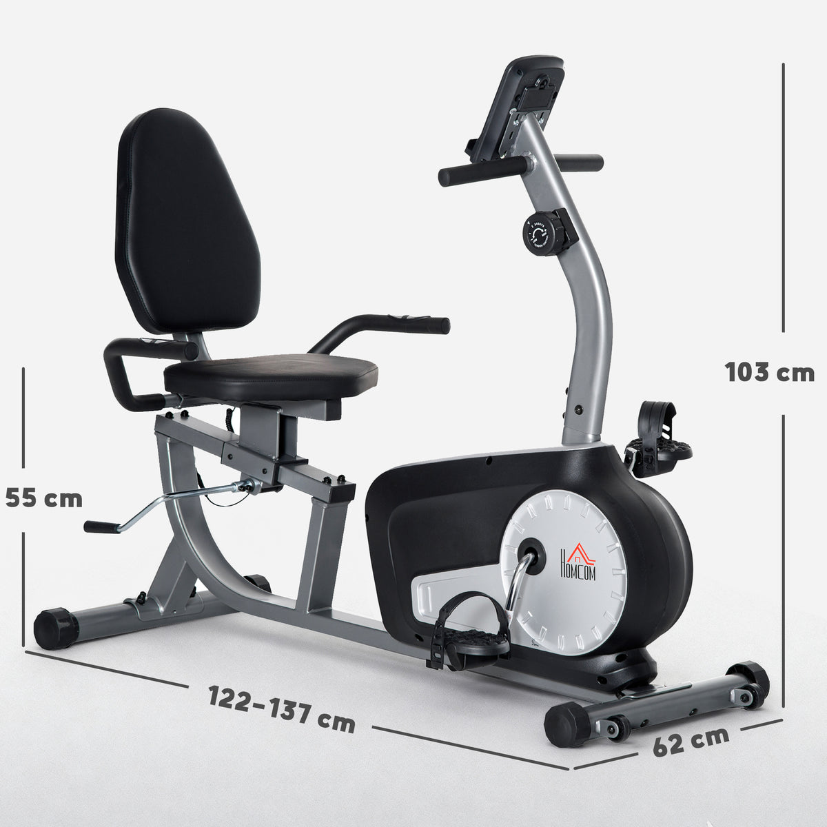 Radtrainer mit 8-stufigem Widerstand 122-137 x 62 x 103cm Stahl Grau+Schwarz+Silber