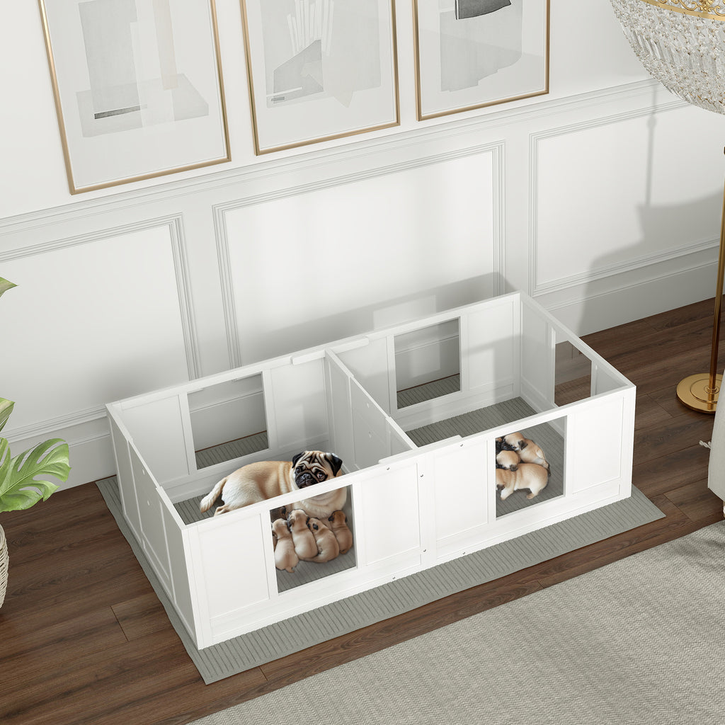 Welpenbox für Hunde, mit  klaren Paneelen, 2-Raum-Design, für kleine Hunde