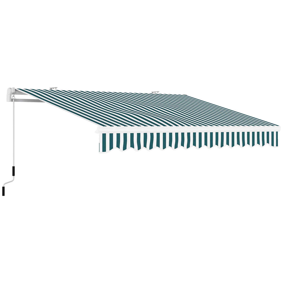 Markise, Sonnenschutz, einfahrbar, mit Handkurbel, Metallrahmen, Polyester, weiß+grün, 3,95 x 2,45 m
