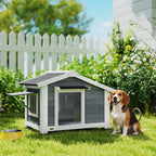 Hundehütte wetterfestes Hundehaus aus Holz mit herausnehmbarem Boden Asphaltdach öffnendem Fenster 98x76x69,5 cm Grau