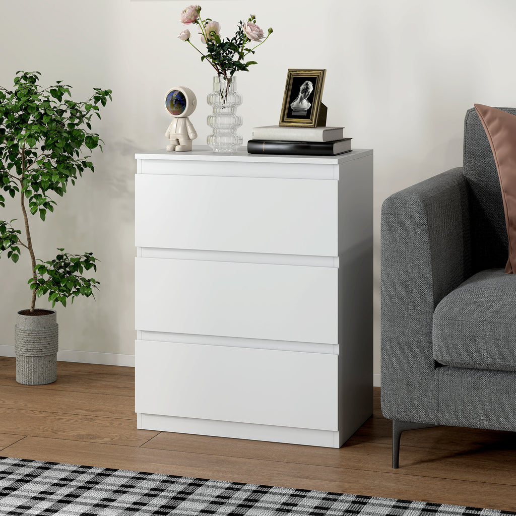 Kommode mit 3 Schubladen, für Wohnzimmer, Schlafzimmer, Flur, Spanplatte, Weiß