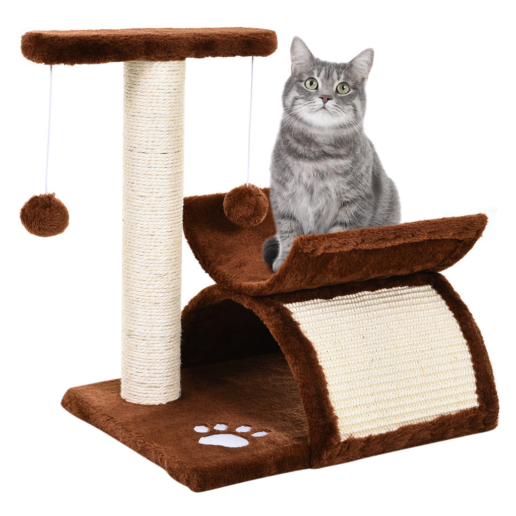  Cat Tree, Cat Tower for Kittens with Rotatable Top Bar, Sisal Scratching Post, Tunnel, Dangling Balls - Brown