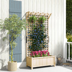 Raised Bed with Drainage Holes, Wood Planter with Trellis for Climbing Plants to Grow Vegetables, Flowers, Natural