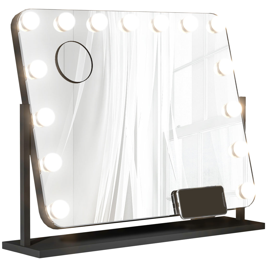 LED Kosmetikspiegel, 3 Lichtmodi, dimmbar, Touchsteuerung, USB, 62,5x49,5cm, Schwarz