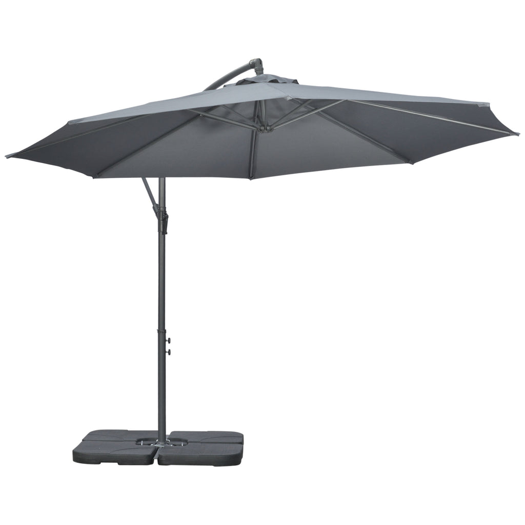 3(m) Garden Parasol Sun Shade Banana Umbrella Cantilever with Crank Handle, Cross Base Dark Grey