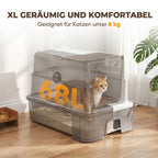 Katzentoilette aus Edelstahl mit Deckel, XL Katzenstreubox mit Schaufel, herausziehbare Wanne, hohe Seiten, leicht zu reinigen, grau
