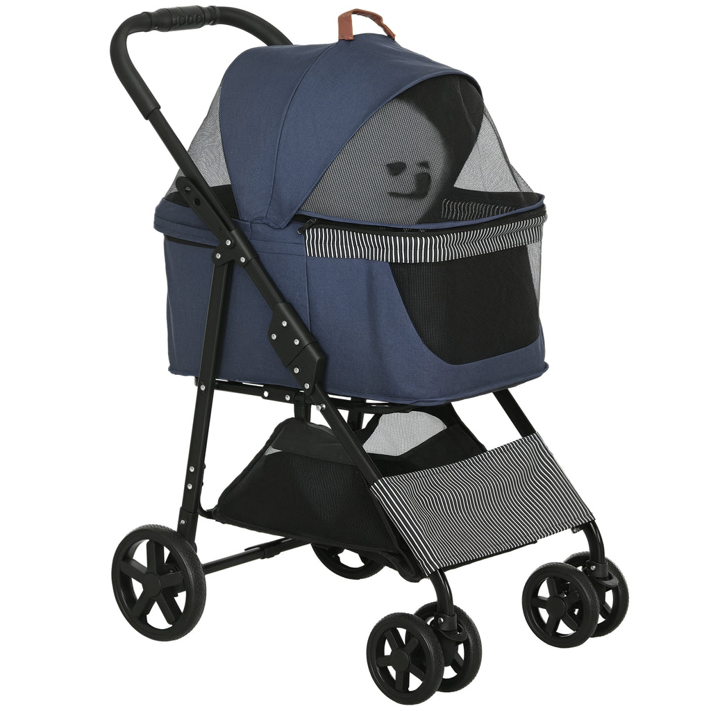 2-in-1 Hundebuggy, abnehmbare Transporttasche, klappbarer Metallrahmen, 77,5 x 51 x 99,5 cm, Dunkelblau+Schwarz
