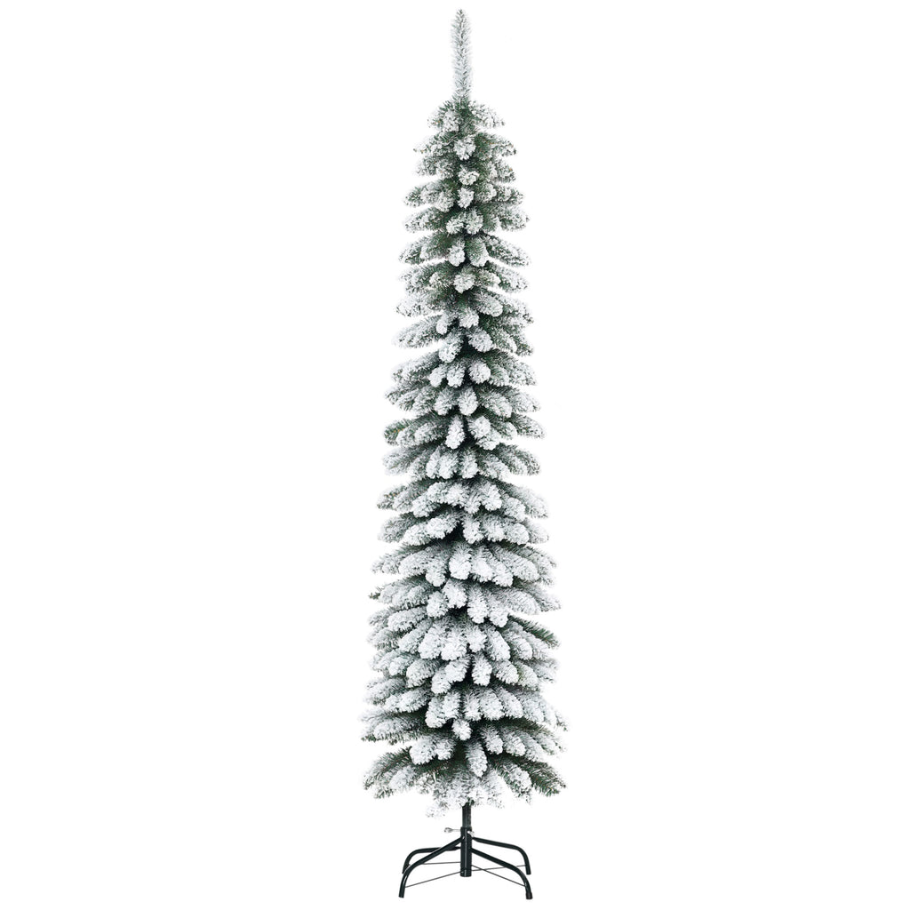Künstlicher Weihnachtsbaum, schneebedeckt, schmales Design, feuerfest, 180 cm, Grün/Weiß