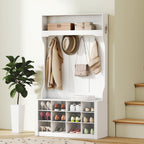 Garderobe mit Regal, Bank, Haken, Schuhfächern, Spanplatten, MDF, Weiß
