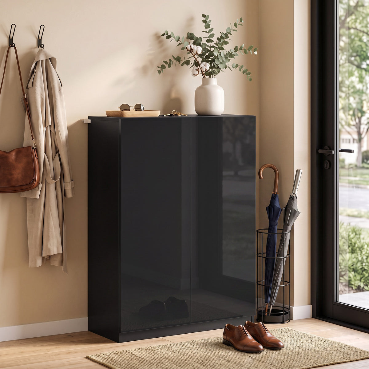 5-stufiger Schuhschrank für 20 Paar Schuhe, verstellbare Regale, für Eingangsbereich, Flur, Schwarz