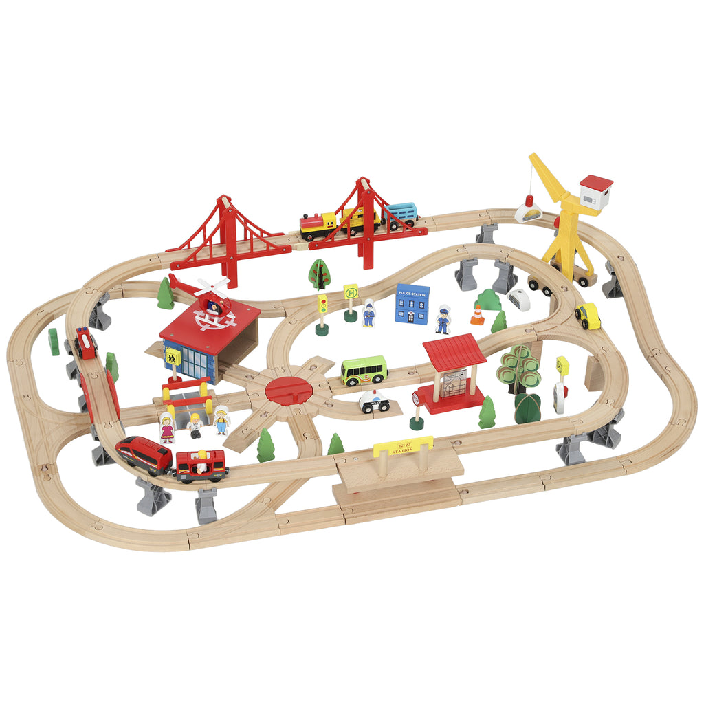 133-Piece Wooden Train Set, Toy Train with Crane, Storage Box, for Kids Ages 3+