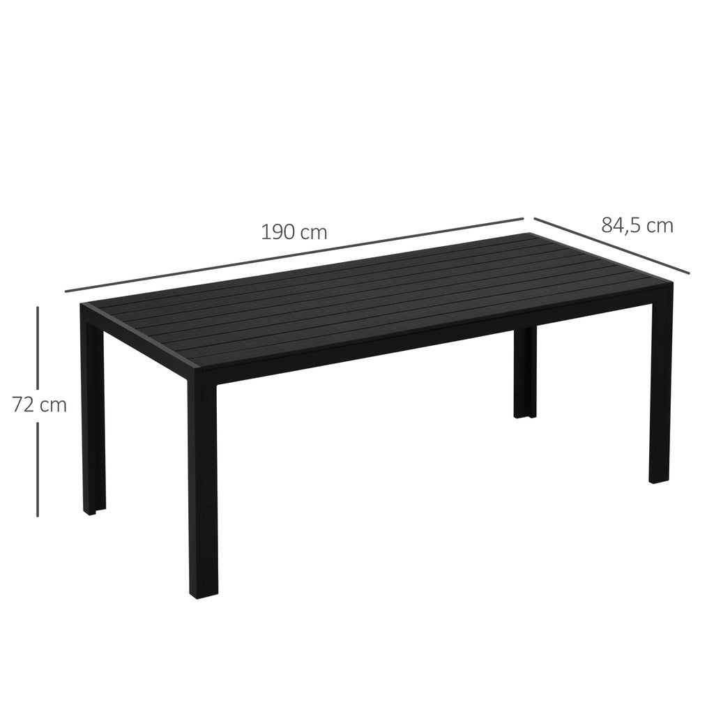  Gartentisch Kunststoff 190 x 84,5 x 72 cm Wetterfest, Holz Optik, Holzstrukur, rutschfest Buffettisch Campingtisch Balkontisch Terrassentisch Outdoor Esstisch für Garten, Balkon Schwarz