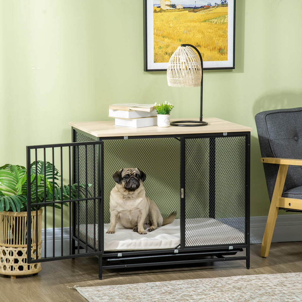 Hundekäfig, Hundebox, wasserabweisende Matte, herausnehmbare Bodenwanne, verriegelbar, Schwarz, 80 x 55 x 71 cm