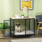 Hundekäfig, Hundebox, wasserabweisende Matte, herausnehmbare Bodenwanne, verriegelbar, Schwarz, 80 x 55 x 71 cm