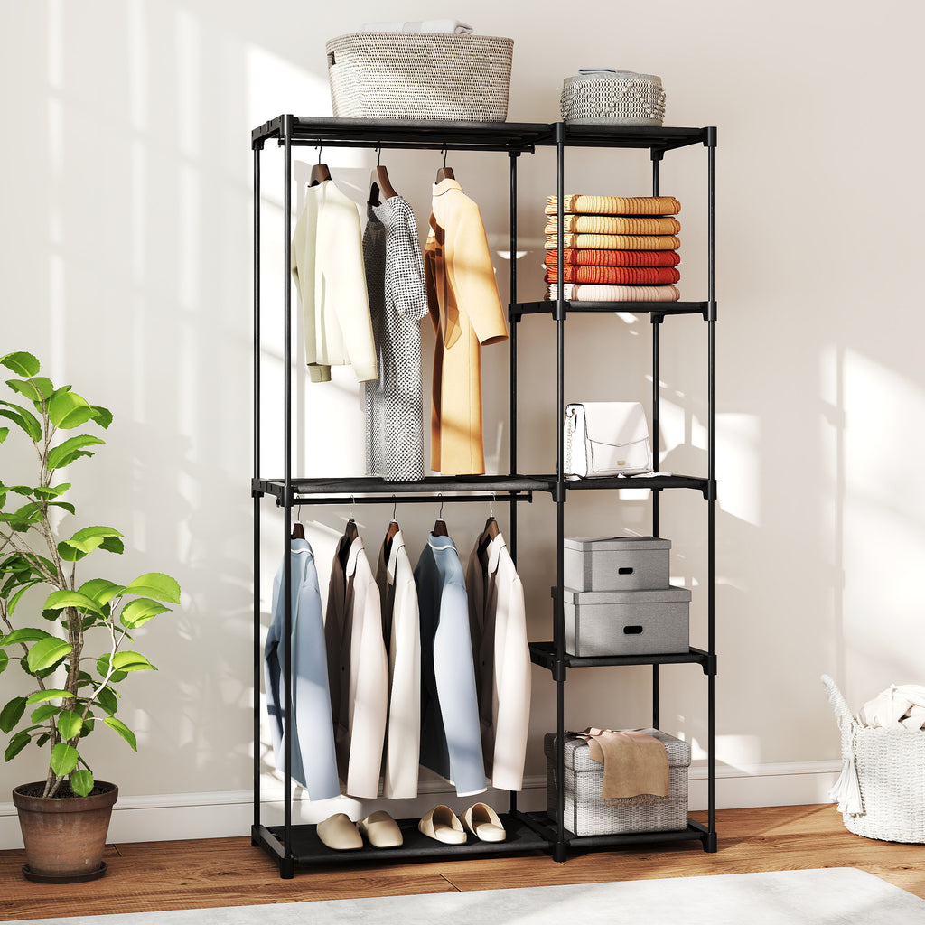 Stoffschrank Kleiderschrank mit Kleiderstange, Ablagen, f¨¹r Schlafzimmer, Ankleidezimmer, 111 x 43 x 185 cm, Schwarz