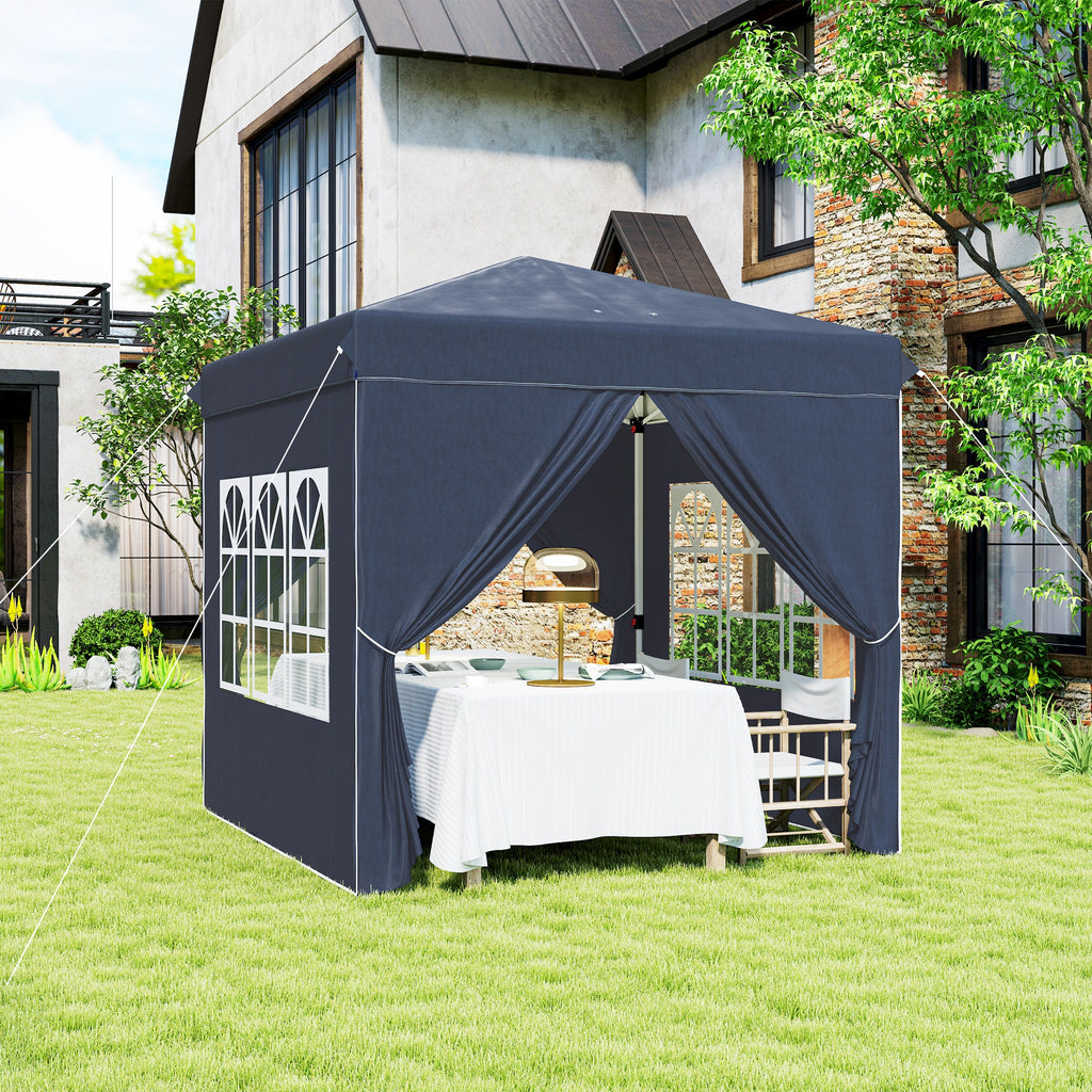 2,5 x 2,5 m Pop-up-Pavillon mit Seitenwänden und Tragetasche, UPF50+ höhenverstellbares Gartenzelt, Dunkelblau