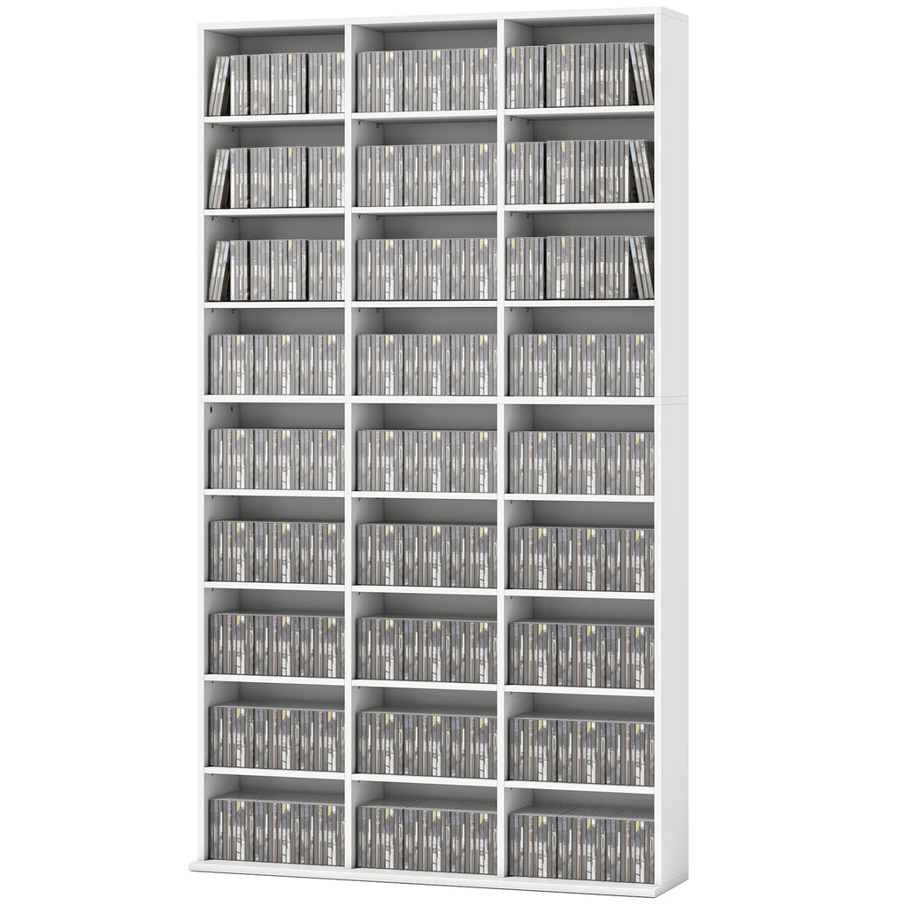 Regal für 835 CDs oder 500 DVDs, Blu-ray Medienregal mit 27 Fächern und 21 verstellbaren Einlegeböden, Weiß