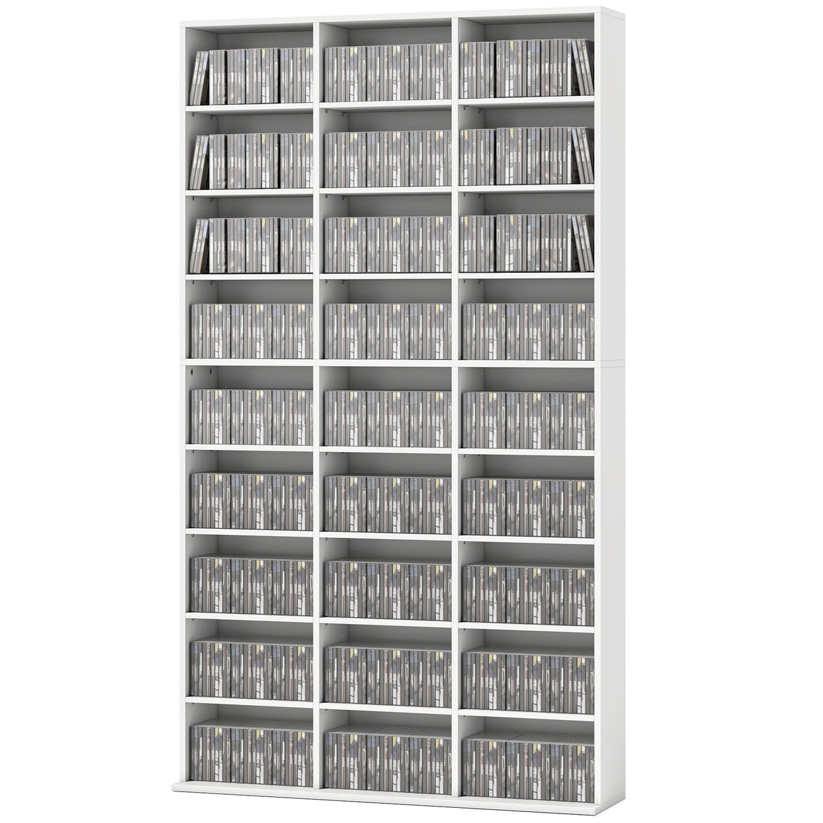 Regal für 835 CDs oder 500 DVDs, Blu-ray Medienregal mit 27 Fächern und 21 verstellbaren Einlegeböden, Weiß