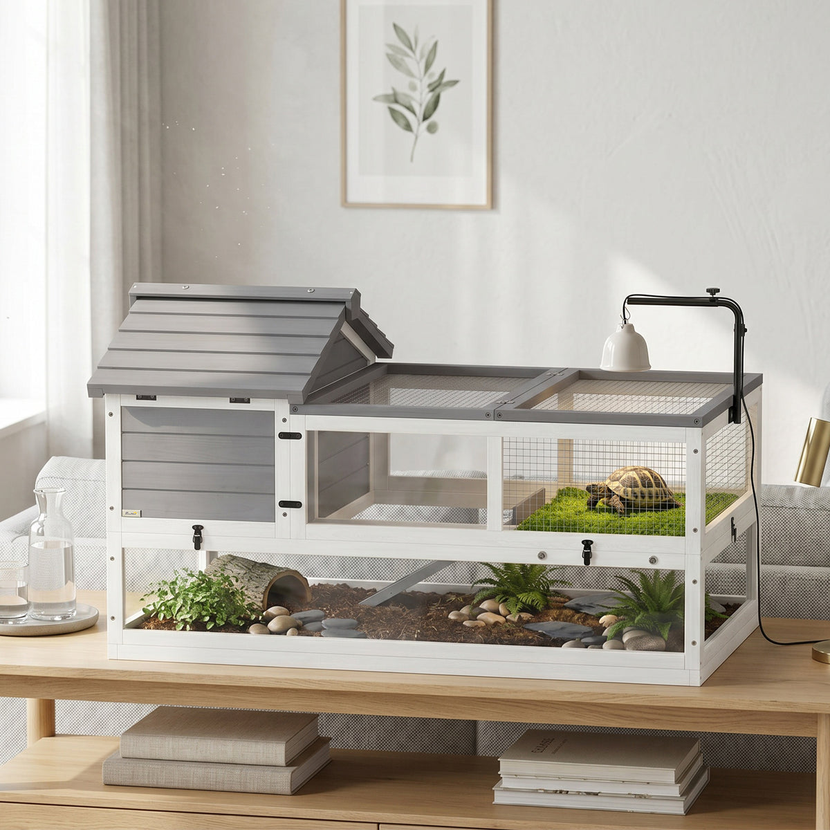 Schildkrötenhaus aus Holz Outdoor Terrarium 116x70,5x69,5cm Grau
