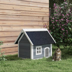 Outdoor Cat House, Wooden Feral Cat Shelter, with Openable Asphalt Roof, Three Doors - Grey