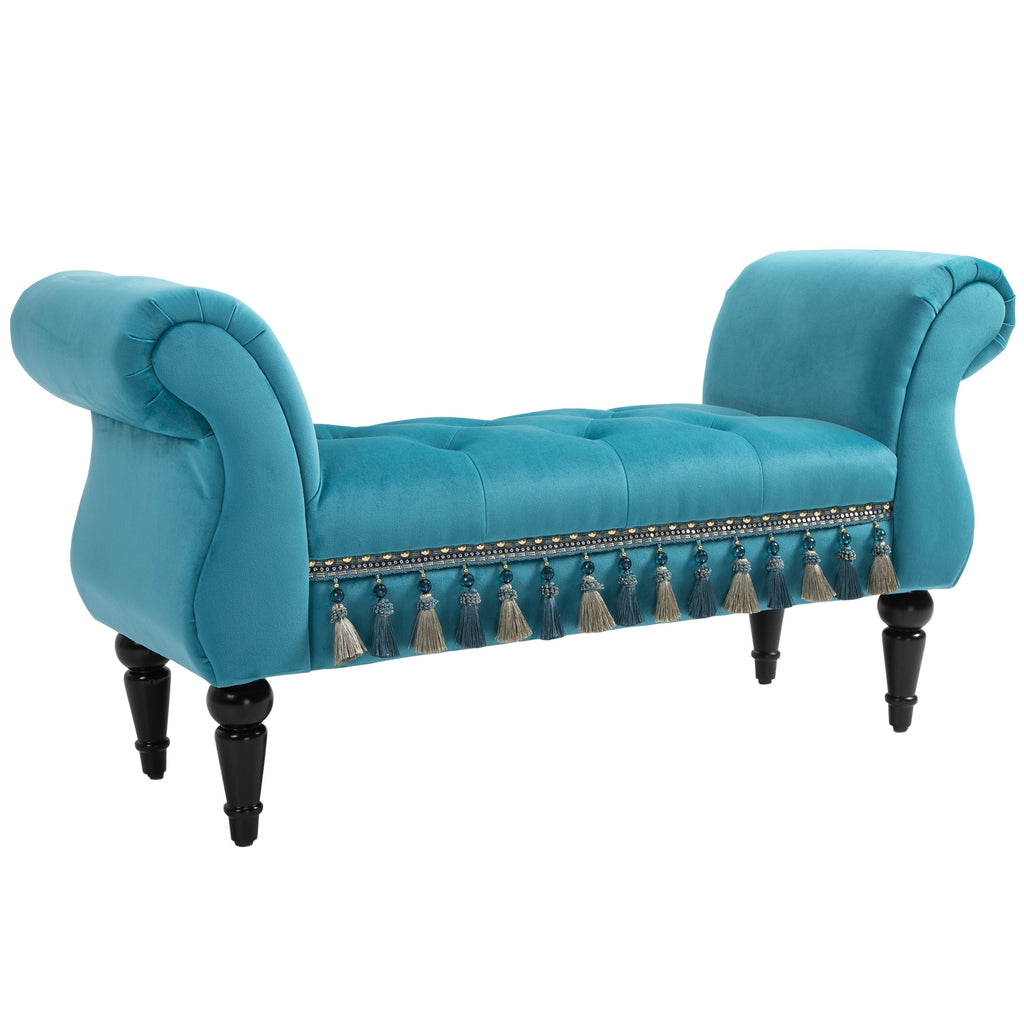 Sitzbank Polsterbank mit Samt-Bezug, Armlehne Bettbank mit Holzrahmen, Schuhbank für Schlafzimmer, Wohnzimmer, Flur 117 x 40 x 58 cm Blau
