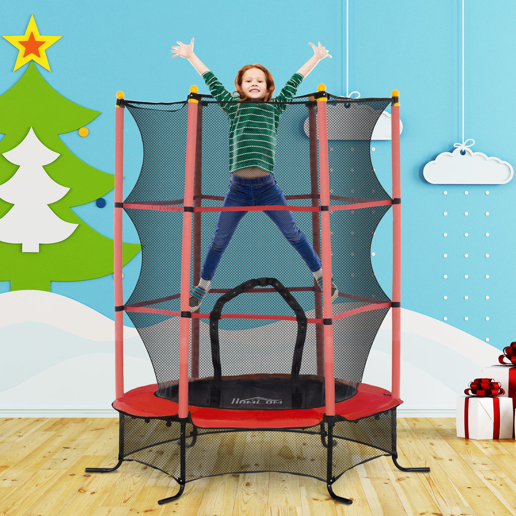 Trampolin f¨¹r Kinder, ?163 cm, mit Sicherheitsnetz, f¨¹r drinnen und drau?en, Belastung bis 50 kg, Stahl, Kunststoff, Rot
