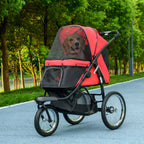 Foldable Pet Stroller with Three Wheels, for Small, Medium Dogs, Red