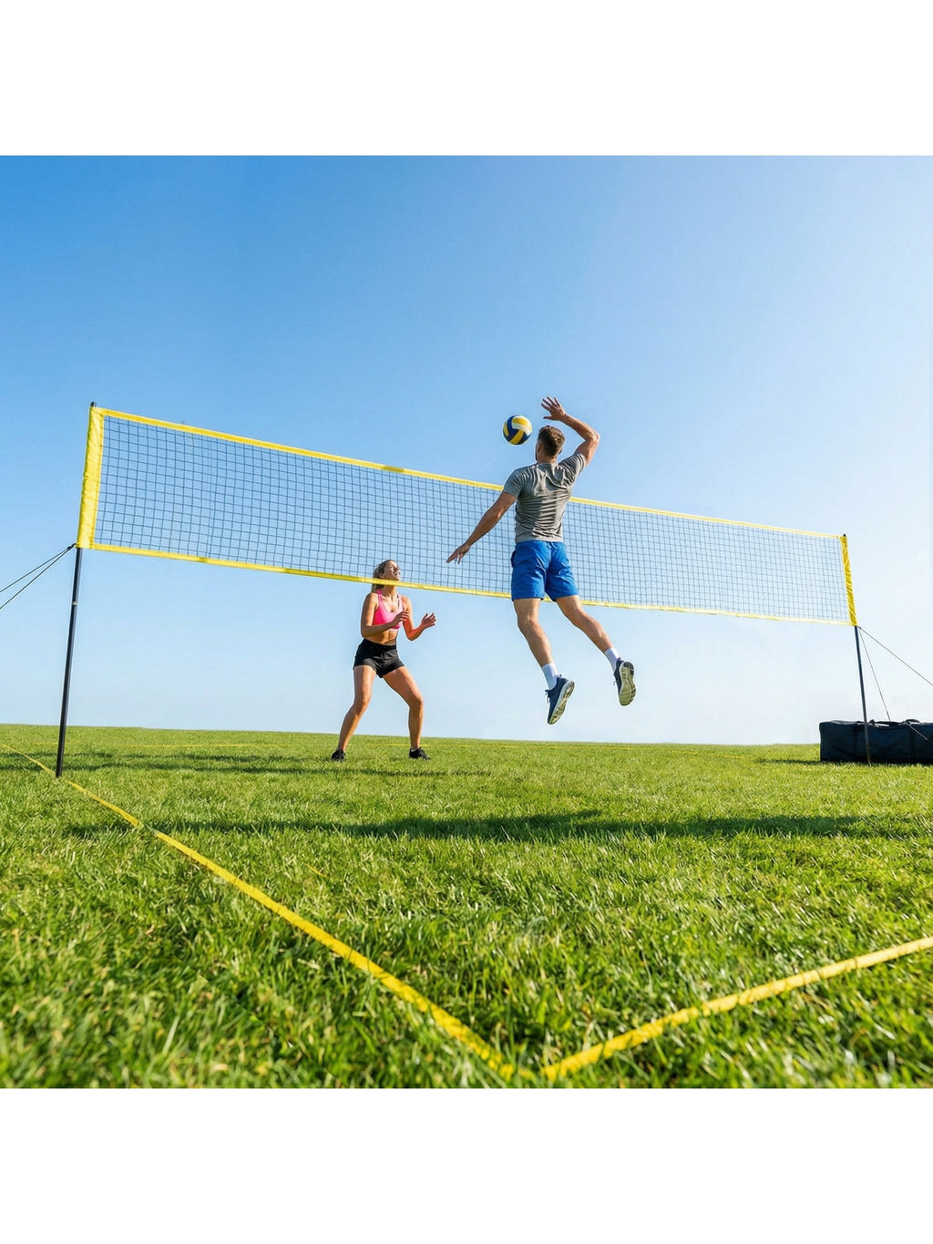 Volleyballnetz Set mit höhenverstellbaren Stahlpfosten, Tragbar