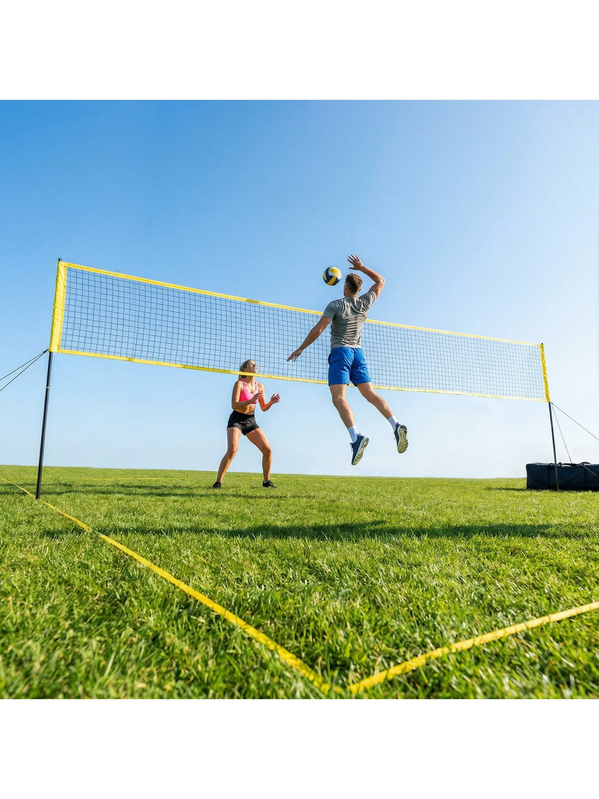 Volleyballnetz Set mit höhenverstellbaren Stahlpfosten, Tragbar