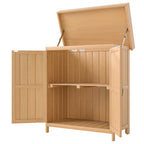 Gartenschrank Tannenholz, Geräteschuppen wetterfest 74x43x88cm, Gerätehaus mit Doppeltür, 2 Fächern, Geräteschrank, Gartenhaus Werkzeugschrank Gartenschuppen für Garten, Terrasse, Natur
