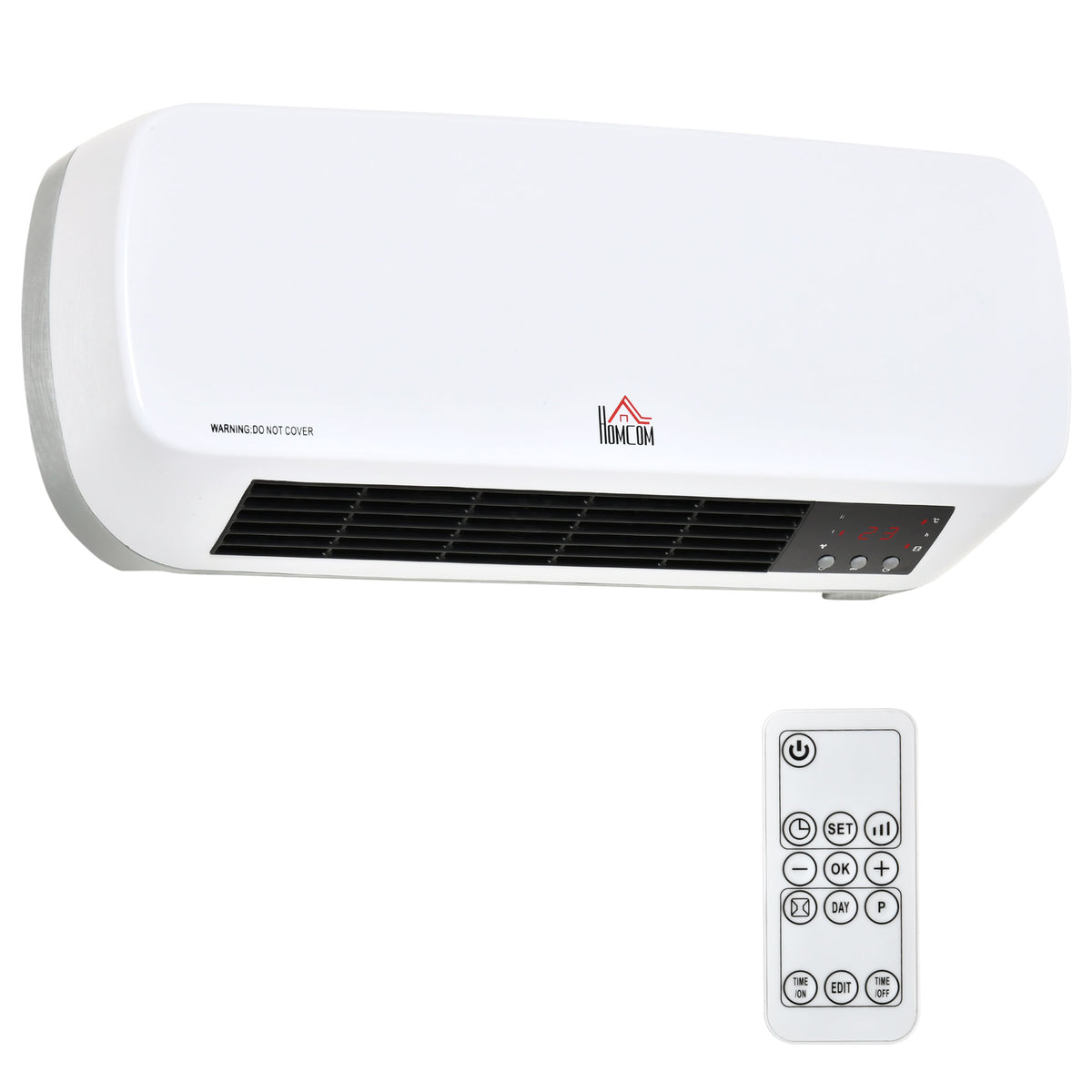 Heizlüfter zur Wandmontage 2000W mit Fernbedienung 2 Heizmodus LED-Display 12h Timer für Badezimmer