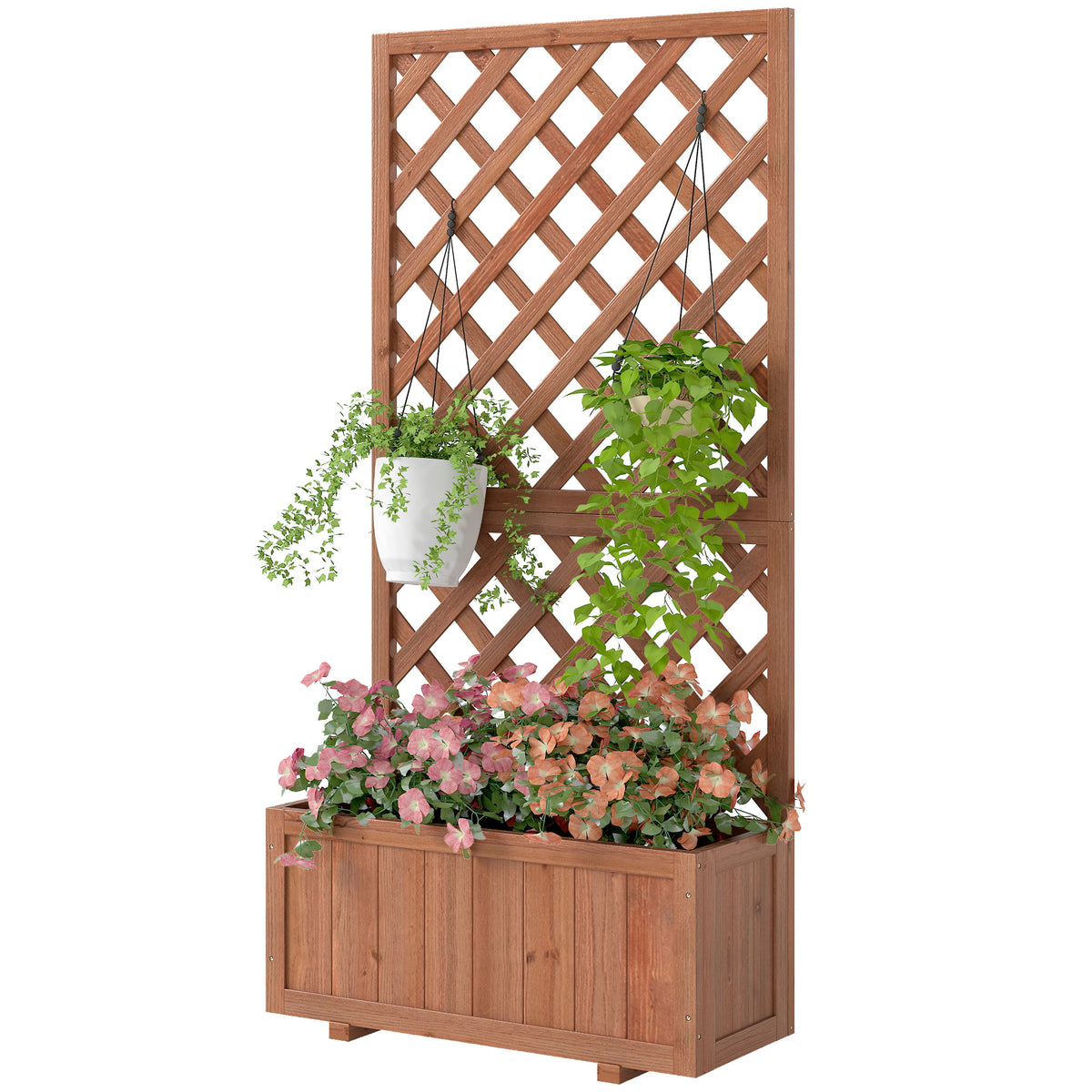 Hochbeet Pflanzenkasten mit Rankgitter, Spalier Pflanzkübel, Blumenkasten Holz, 72,5x31,5x149,5cm für Garten Balkon Terasse, Blumenkübel für Kletterpflanzen, Blumen, Orange