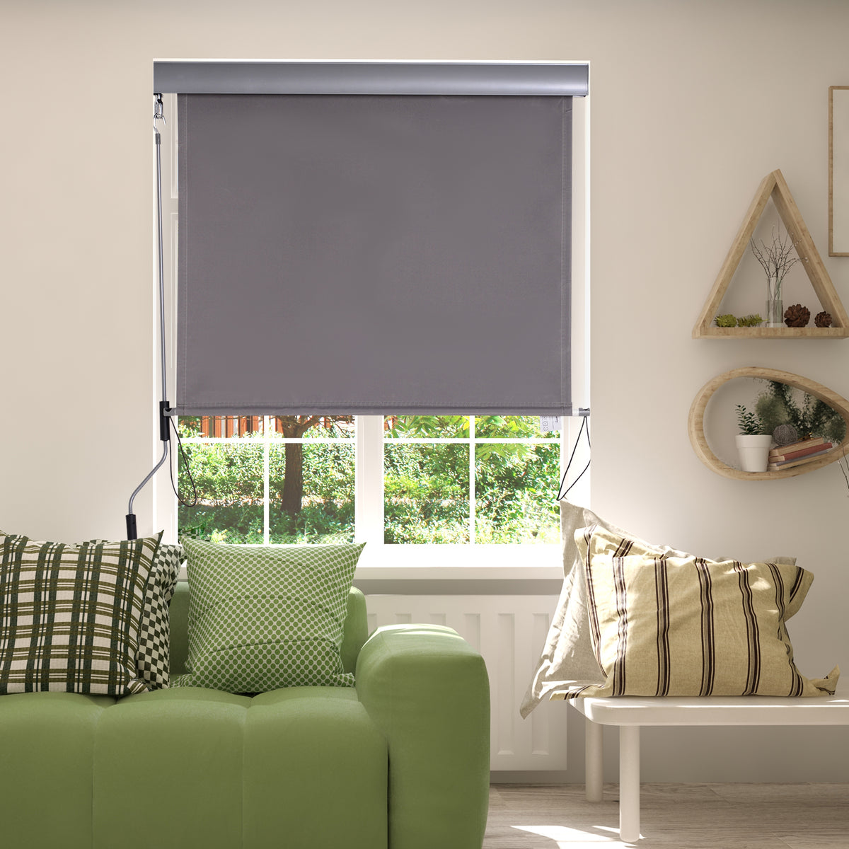 Senkrechtmarkise Balkonmarkise Vertikalmarkise Windschutz Seitenrollo Sichtschutz mit Handkurbel Polyesterstoff+Aluminium Grau 200 x 120 cm