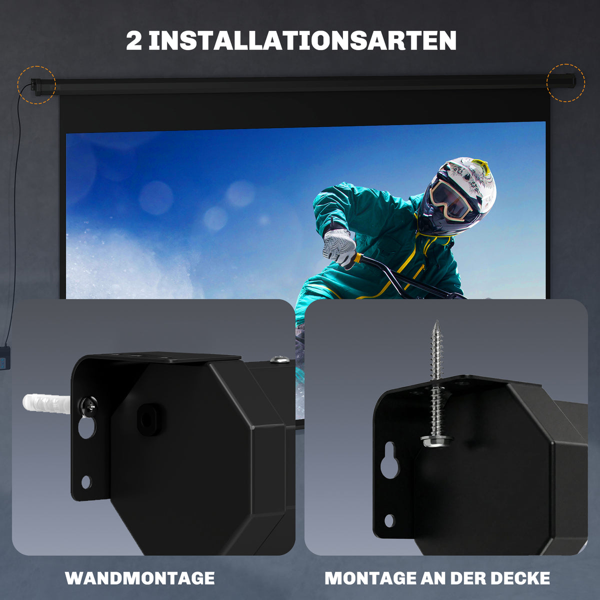 Beamer-Leinwand Elektrisch 266 x 149 cm 16:9, Metall Schwarz