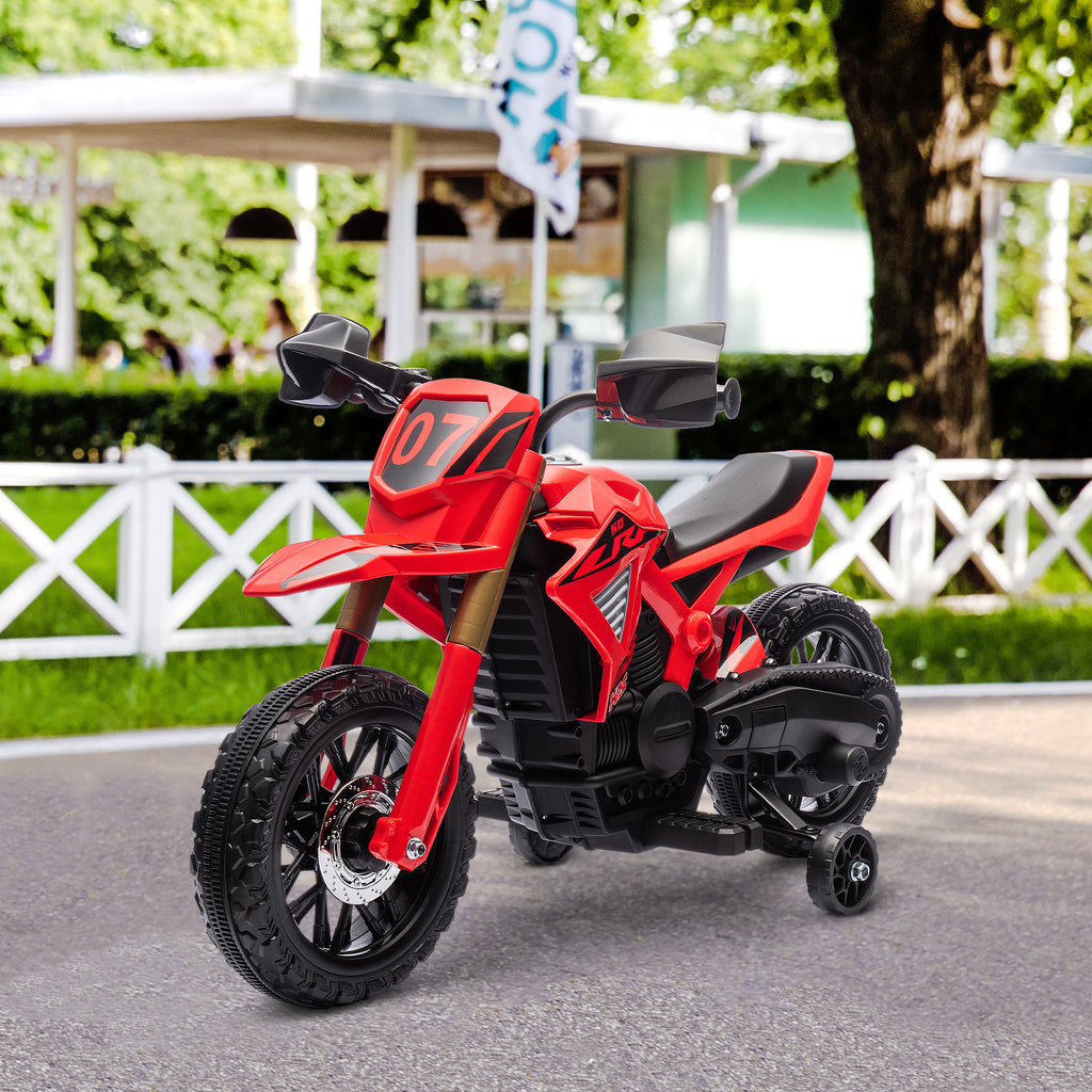 Elektro-Motorrad für Kinder, 6V Batterie-Antrieb, Stützräder, Hupe, Startgeräusch, 3-8 Jahre, Rot