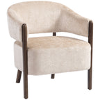 Akzentstuhl, Chenille-Polstersessel mit Massivholzrahmen und Beinen, Beige